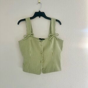 NWT 7 For All Mankind Green Gingham Tie-Strap Corset Crop Top Size 8